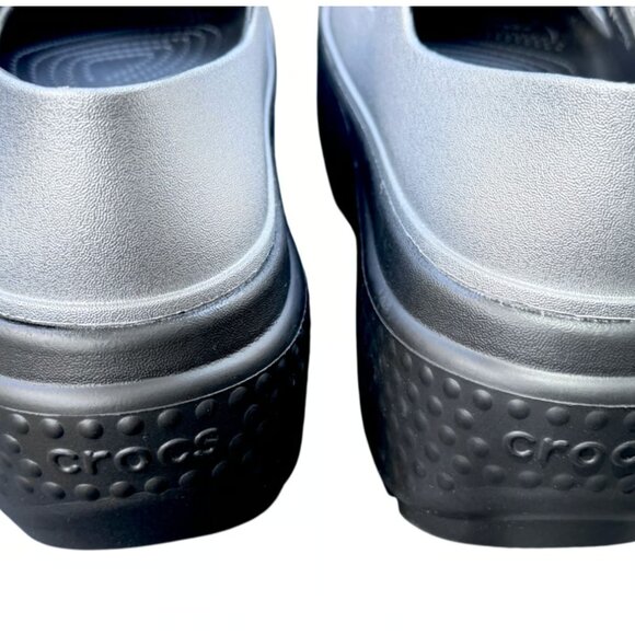 NEW Crocs Stomp Metallic Silver Studded Mary Jane Platform Clogs Size W11/M9 - Picture 6 of 8